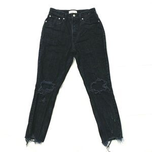 Abercrombie Fitch High Rise‎ Mom Jeans Stretch Destroyed Raw Hem Black 27/4 NWOT